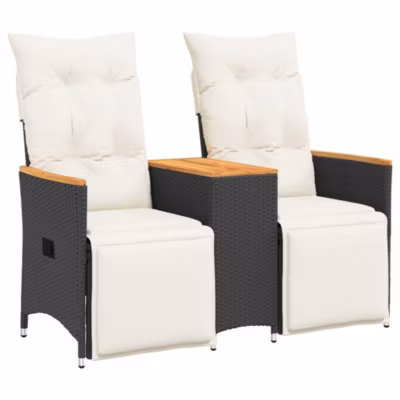 Canapé de jardin inclinable 2 places avec table noir poly rotin vidaXL