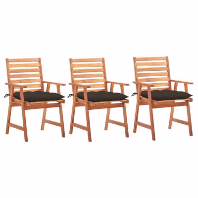 vidaXL Lot de 3 Chaises à Manger d&rsquo;Extérieur avec Coussins, Sièges de Terrasse, Chaises à Dîner, Meubles de Patio Jardin, 3064370