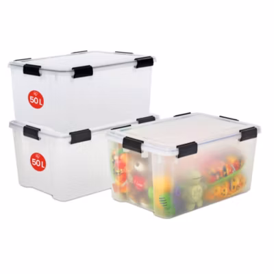 Iris Ohyama, Boite de Rangement Hermétique, 50L, Lot de 3, Transparent, AT-L