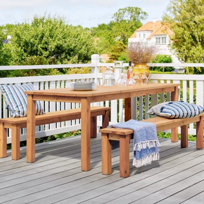Salon de jardin table + 2 bancs en bois – 8 places
