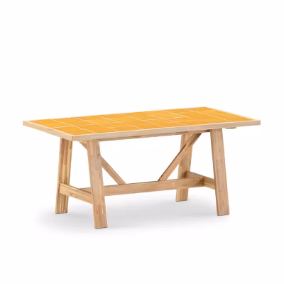 Table repas de jardin 168×87 en bois et céramique moutard – Bisbal