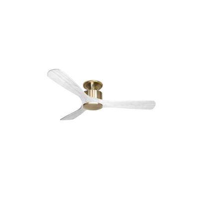Modulo Low Profile Regular  – un ventilateur pour plafond bas , DC 132 cm Laiton  pales bois blanc sans Lumière 20 à 40 m²
