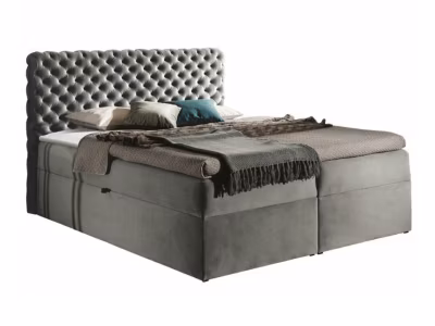 Lit continental Baltimore 148, Unique, Gris, Tissu, Disponible
