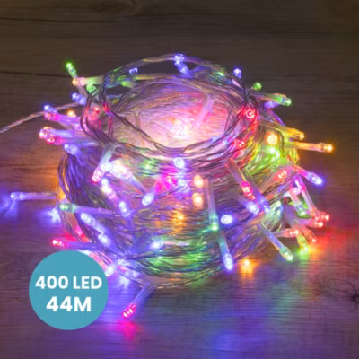 Guirlande Lumineuse 44m Câble Transparent 400 Leds Multicolore
