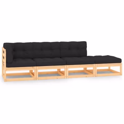vidaXL Bois de Pin Solide Salon de Jardin 4 pcs avec Coussins Meubles de Terrasse Mobilier de Patio Meubles d&rsquo;Extérieur 3083774