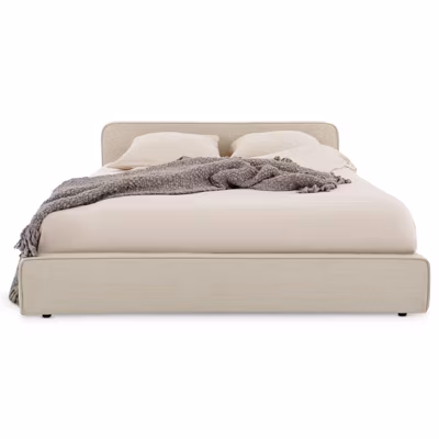 Lit double BELARTI 140 x 190 cm rembourré, revêtement en tissu – Beige