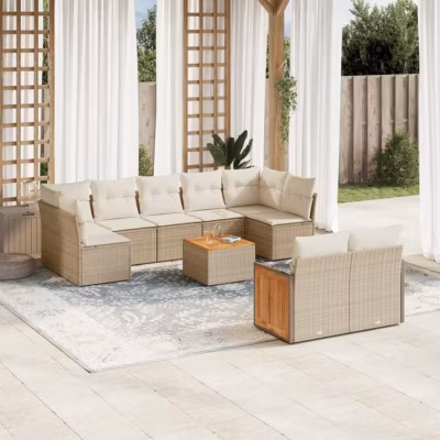 Salon de jardin – VIDAXL – 10 pcs – Résine tressée – Coussins amovibles – Beige