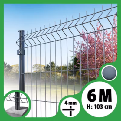 Kit grillage rigide poteaux ronds – longueur 6 mètres – 103 cm, Gris Anthracite, A sceller