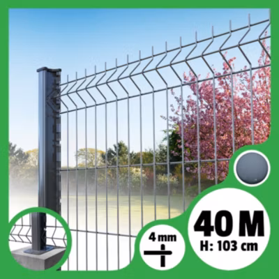 Kit grillage rigide poteaux H – longueur 40 mètres – 103 cm, Gris Anthracite, A visser ( platines fournies )