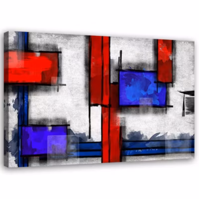 Tableau sur toile, Abstraction Bleu Rouge 90×60 cm