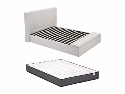 Lit coffre 180 x 200 cm avec banc – Tissu – Beige + Matelas – DOUINO