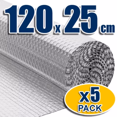 Lot 5 panneaux isolants pour coffres de volets roulants (120 x 25 cm). Empêche l&rsquo;entrée de la chaleur et du froid. 100% aluminium
