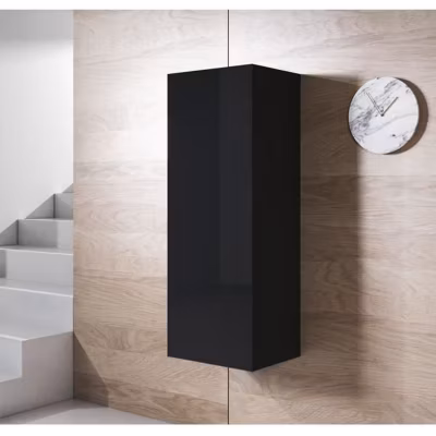 Armoire verticale contemporaine – Noir brillant – 1 porte – Mélamine – 40 x 29 x 126 cm
