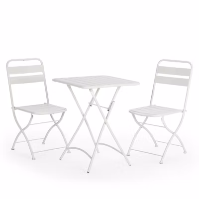 Ensemble Bistro de jardin Perla 3 Pièces Blanc, Table et 2 Chaises