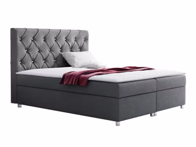 Lit continental Baltimore 112, Double, Gris, Tissu, Disponible