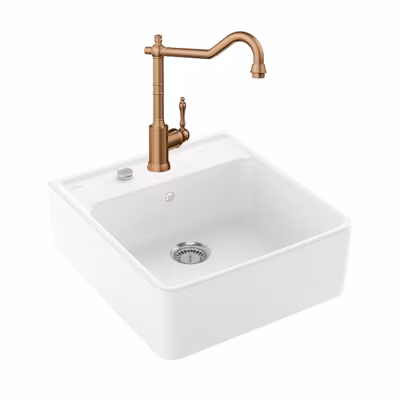 Evier VILLEROY ET BOCH Timbre d&rsquo;office Tradition 1 bac vidage auto + Robinet de cuisine Avia 2.0 Bronze