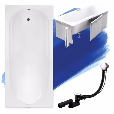 Baignoire rectangulaire 190 x 80 BONA acrylique blanc + Habillage en polystyrène + Pieds + Vidage à chromé