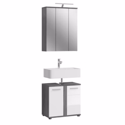 Ensemble de meubles de salle de bain WILLIAM  Gris foncé et blanc  64x191x34 cm  Avec LED