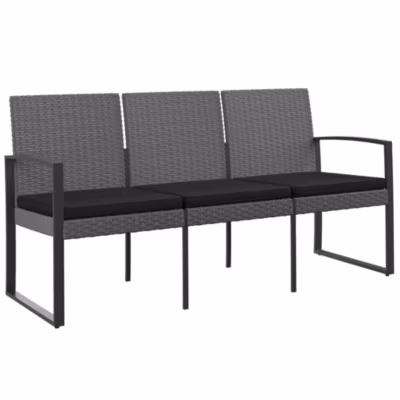 Banc de jardin à 3 places et coussins gris foncé PP rotin vidaXL