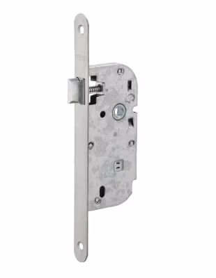 Serrure encastrable pour porte intérieure, axe 40mm, têtière inox, bouts ronds, zinc – THIRARD
