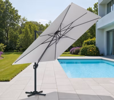 Parasol déporté 3x3m en aluminium – coloris  Gris perle