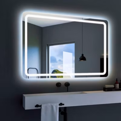 Miroir Salle de Bains Lumineux GRECIA Anti-Buée et Eclairage Frontal et Rétro-Eclairé Tactile On/Off 120×80 LEDIMEX