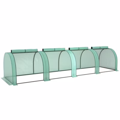 Mini serre de jardin mini serre à tomates 4 x 1 x 0,8 m 4 portes zippées acier PE haute densité 140 g/m² vert