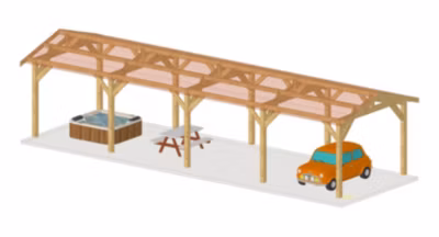 Carport SUR MESURE  2 pentes 300cm x 10 poteaux, bois DOUGLAS Français  (Charpente en bois-auvent-abri voiture). Garantie 10 ans