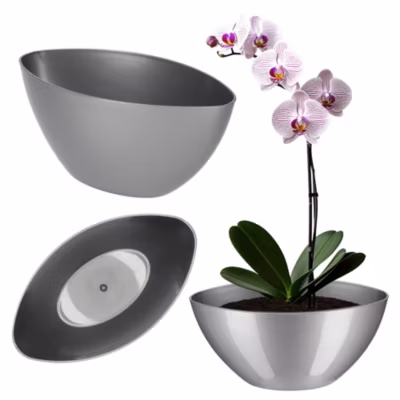 KADAX Pot de Fleur Pot de Fleur 38 cm Couvercle Ovale Support de Fleur Plastique Argent