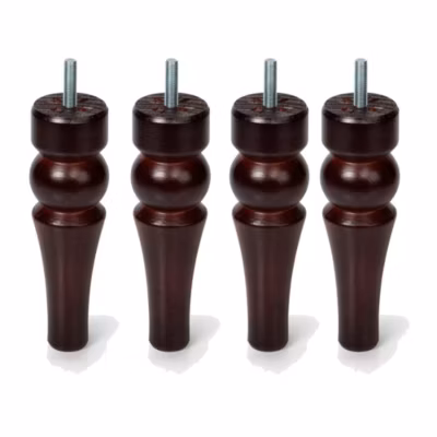 4un. Pied de meuble pied de canapé en bois de pin laqué vernis noyer mat. Hauteur 150mm