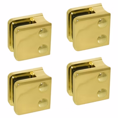 4 x Pince à verre pour tube diam. 42,4 modèle 01 – Ep. verre 6,76 mm – Zamak aspect laiton