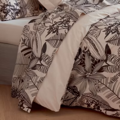 Drap plat aux impressions noires (180×290 cm – Beige)