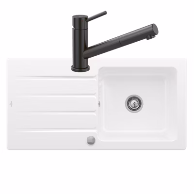 Evier 1 bac VILLEROY ET BOCH Architectura 60 vidage auto + Robinet de cuisine Como Shower