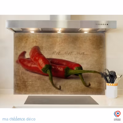 Crédence cuisine fond de hotte Piments rouges – Verre trempé – L 70 cm x H 60 cm – MaCrédenceDéco