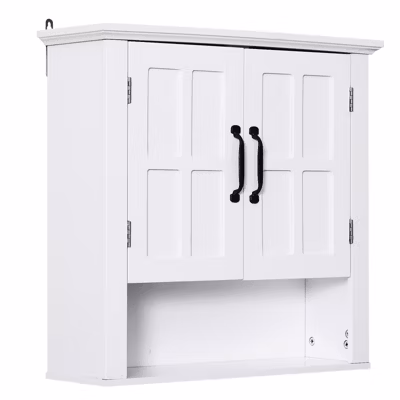 Armoire haute murale de salle de bain ou WC 2 portes 2 étagères niche dim. 60 x 20 x 58 cm blanc