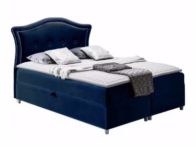 Lit continental Baltimore 135, Double, Bleu, Tissu, Disponible