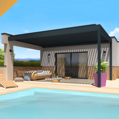Pergola bioclimatique SPINELLE 4,50×3,062 M Double vérin à Télécommande + LED (Gris anthracite RAL7016)