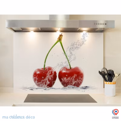 Crédence cuisine fond de hotte Splash cerises – Alu composite – L 90 cm x H 60 cm – MaCrédenceDéco