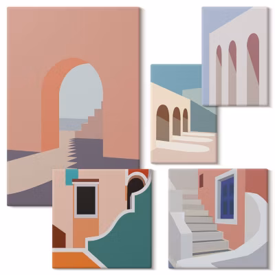Composition Murale 5 Tableaux Wallfluent Graphismes Minimalistes Pastel Pastel Pastel / Tons Pastels Chambre