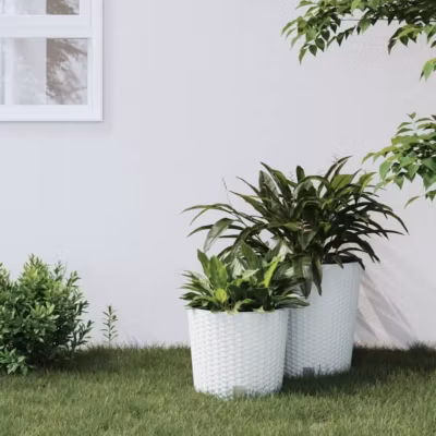 vidaXL Jardinière et intérieur amovible blanc 15 -15,3 L rotin PP 364685