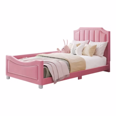 Lit flanelle rose 90 sur 200 cm avec dossier accoudoirs convertible en sofa lit dappoint confortable pour jeunes adultes