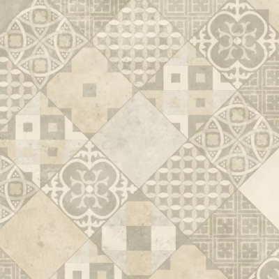 Sol PVC – Carreaux Art Déco – Crème et gris – Rouleau de 3m x 25m