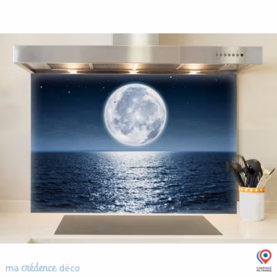 Crédence cuisine fond de hotte Mer et lune – Verre trempé – L 60 cm x H 45 cm – MaCrédenceDéco