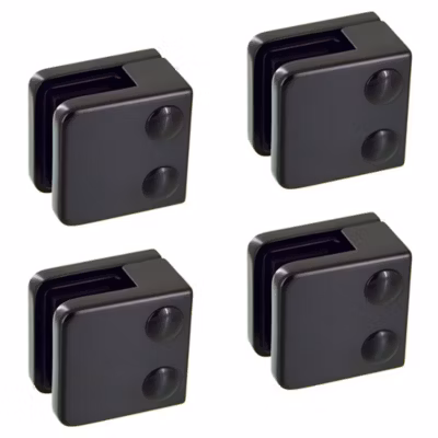 4 x Pince à verre plate modèle 01 – Ep. verre 6,76 mm – Zamak noir RAL 9005