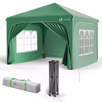 Tonnelle de jardin Arquee 3x3m Pliable avec porte et fenetre amovible vert VOUNOT
