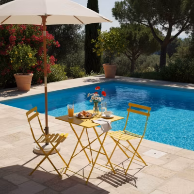 Table de jardin et 2 chaises acier jaune  Oviala