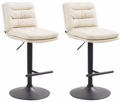 Lot de 2 tabourets de bar Damar similicuir, chaise réglable, pivotante, avec repose-pieds, dossier Crème/Noir