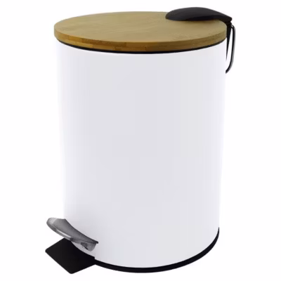 Poubelle salle de bain à pédale Bambou 3 litres – Blanc