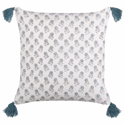 Coussin CORNUS Coton 45 x 45 cm Bleu Motif floral