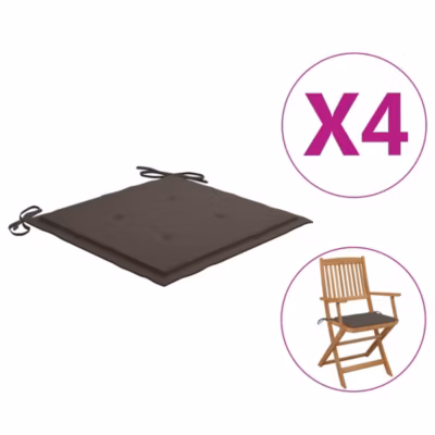 Prolenta Premium –  Coussins de chaise jardin lot de 4 taupe 40x40x3cm tissu oxford